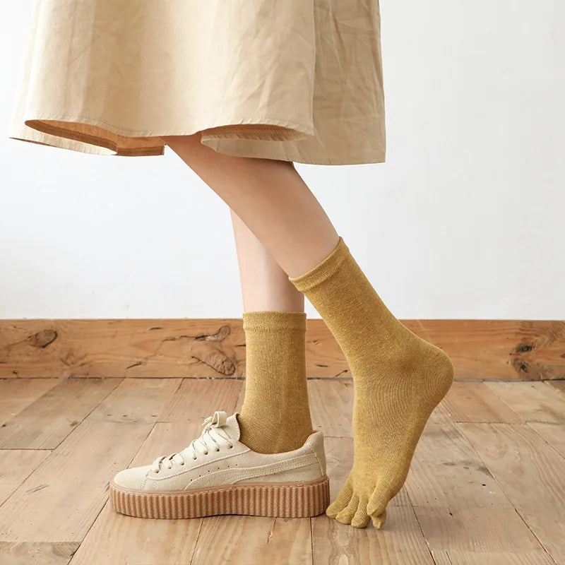 Organic Cotton Man Women Five Finger Socks Solid Soft Elastic Breathable Young Casual Harajuku Socks With Toes Brand Sokken
