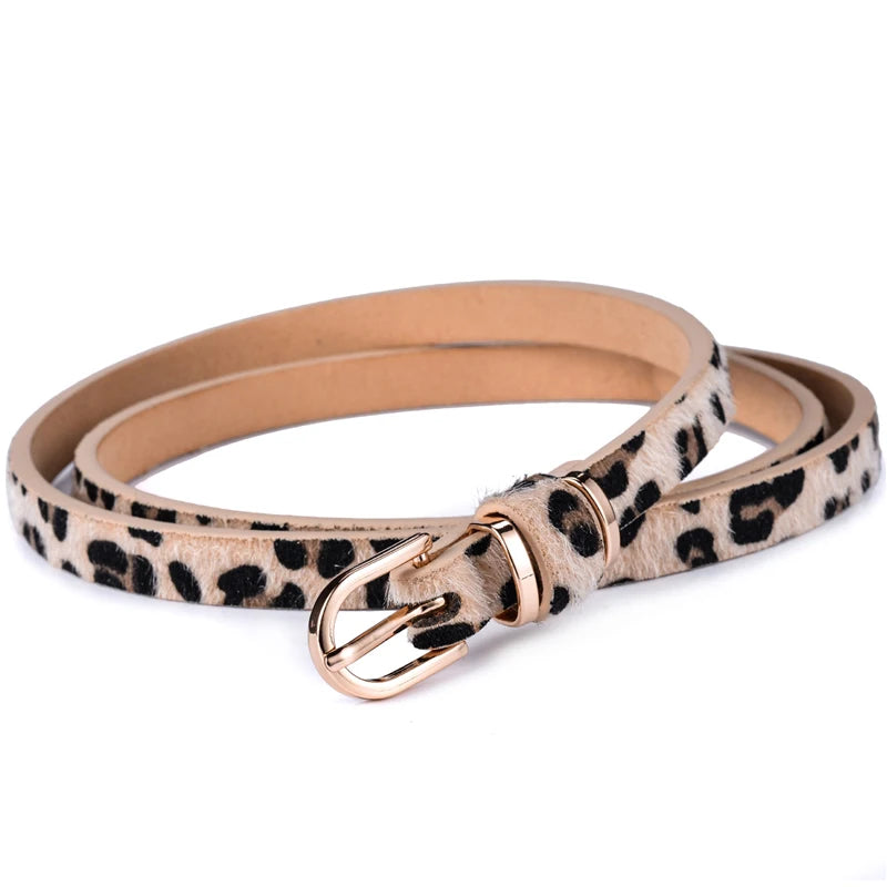 Women's Skinny Leather Belt Solid Color Waist or Hips Ornament Girls 1.5cm Wide Leopard Waistband 10 Sizes to Choose From