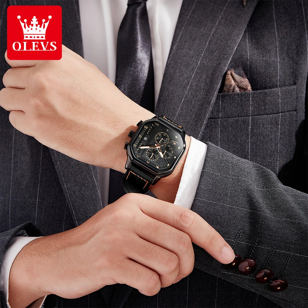 OLEVS 9950 Luxury Brand Men's Quartz Watch Fashion Business Leather Waterproof Timing Code Watch Sports Men's Watch Reloj Hombre