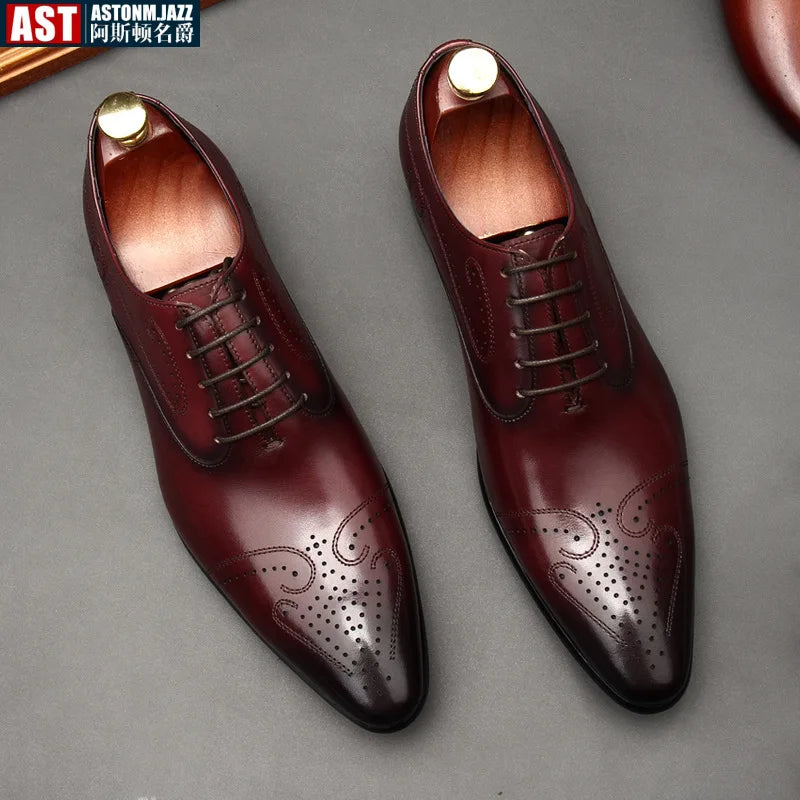 Handmade Mens Dress Shoes Luxury Genuine Leather Fashion New Style British Trend Brogues Wedding Business Shoes for Male