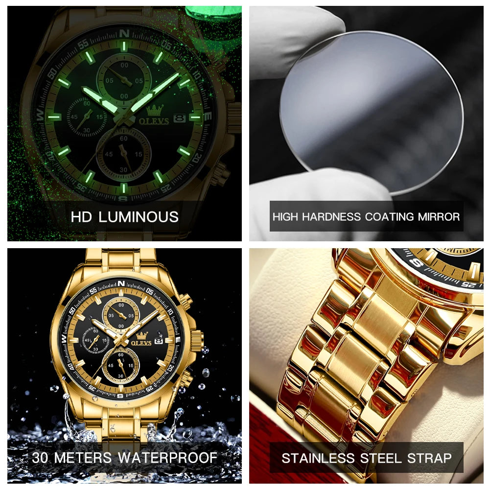 OLEVS Quartz Men's Watch Top Class Classic Stainless Steel Waterproof Luminous Watch Fashion Luxury Multifunctional Men's Watch