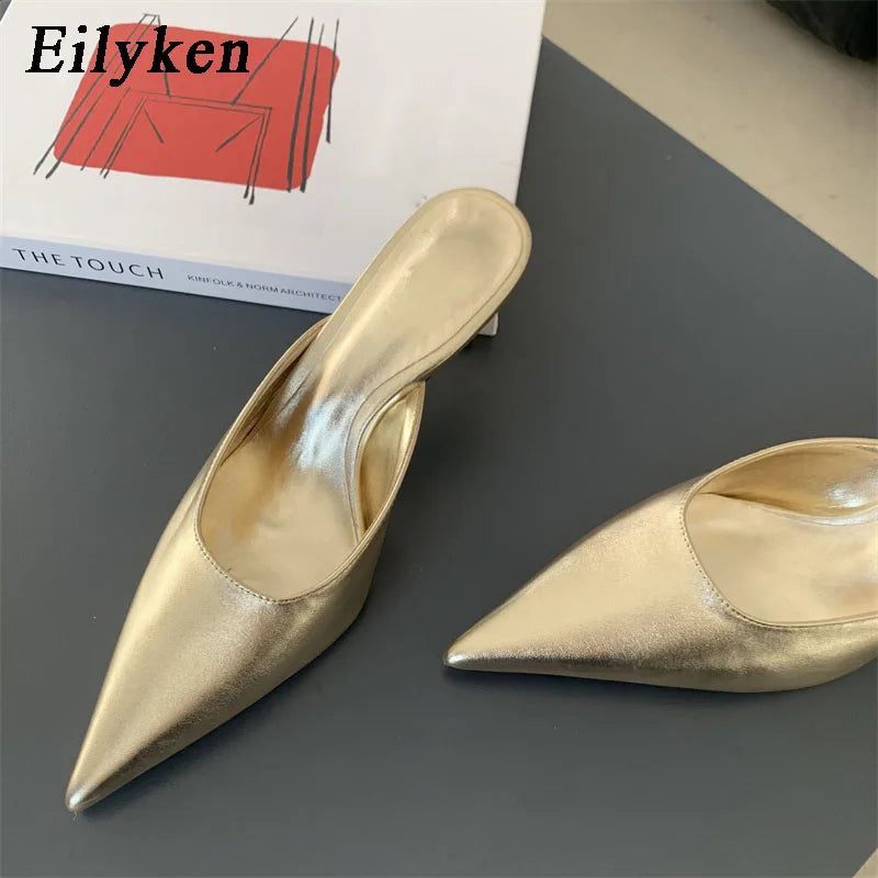 Eilyken Spring New Brand Women Slipper Pointed Toe Slip On Ladies Mules Thin Low Heel Outdoor Dress Sandal Shoes
