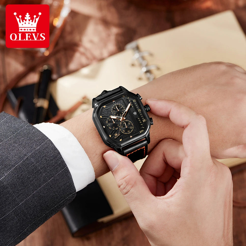 OLEVS 9950 Luxury Brand Men's Quartz Watch Fashion Business Leather Waterproof Timing Code Watch Sports Men's Watch Reloj Hombre