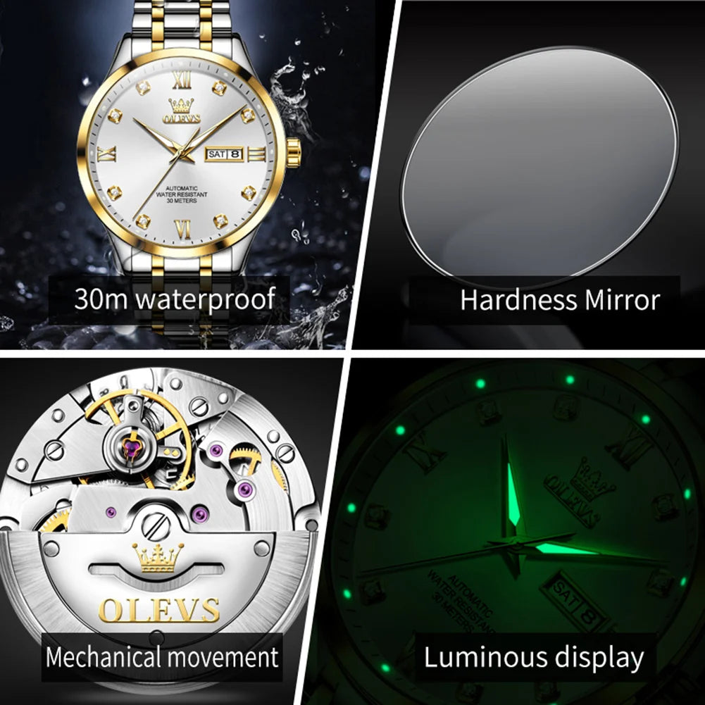 OLEVS 9946 Luxury Men's Watch Classic Brand Automatic Mechanical Watch High Quality Diamond Waterproof Luminous Date Men Watch