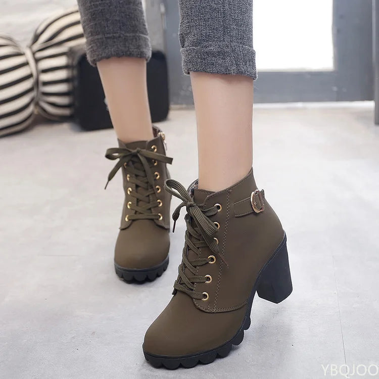 Women's Ankle Boots Autumn High Heel Belt Buckle Shoes Women Lace Up Platform Boots Women Boots 42 Botas De Mujerv