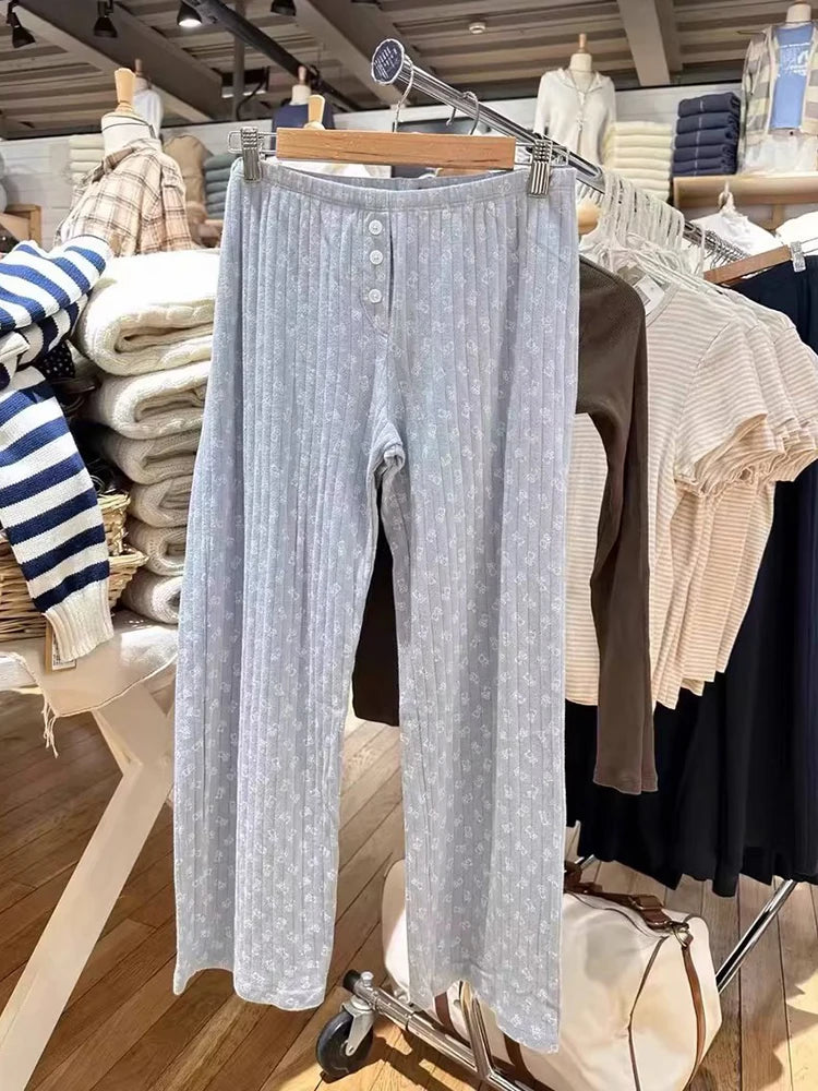 Yaphleet Y2K Girls Soft Cotton Knitted Pant Set Spring Fashion Ladies Sweet Pants for Women Vintage Clothes Cute Pants