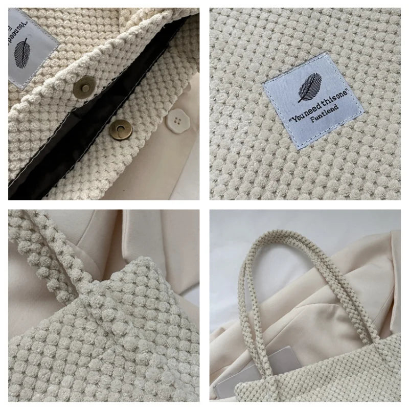 Arts Shoulder Bags For Women New Canvas Bucket Handbags Corduroy Fashion Casual Bags Solid Color Famous Brand Bags