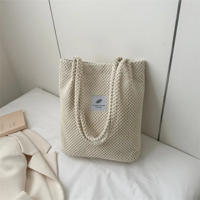 Arts Shoulder Bags For Women New Canvas Bucket Handbags Corduroy Fashion Casual Bags Solid Color Famous Brand Bags