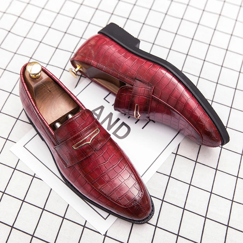 shoes men leather original Italian Classic Blue penny loafer shoes Red Dress Shoes Wedding Shoes Men Formal Flats big size:38-48