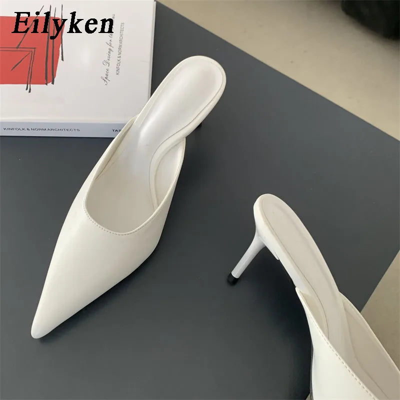 Eilyken Spring New Brand Women Slipper Pointed Toe Slip On Ladies Mules Thin Low Heel Outdoor Dress Sandal Shoes