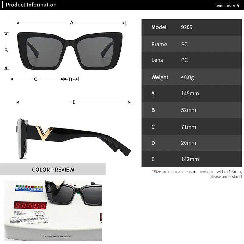 LNFCXI Fashion Cat Eye Sunglasses Vintage Luxury Brand Designer Black Oversized Ladies Sunglasses Square Eyewear UV400