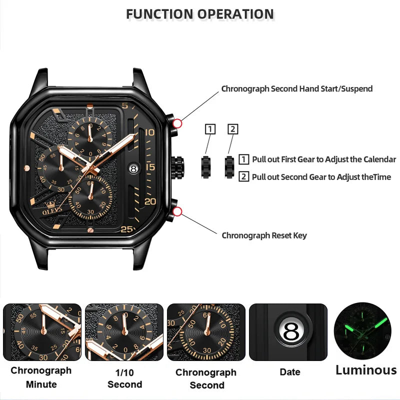 OLEVS 9950 Luxury Brand Men's Quartz Watch Fashion Business Leather Waterproof Timing Code Watch Sports Men's Watch Reloj Hombre