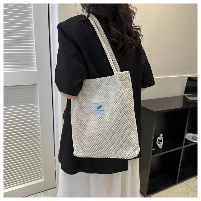 Arts Shoulder Bags For Women New Canvas Bucket Handbags Corduroy Fashion Casual Bags Solid Color Famous Brand Bags
