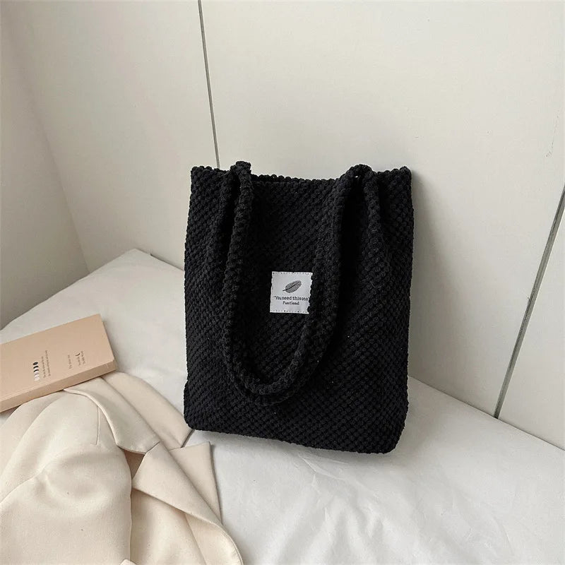 Arts Shoulder Bags For Women New Canvas Bucket Handbags Corduroy Fashion Casual Bags Solid Color Famous Brand Bags