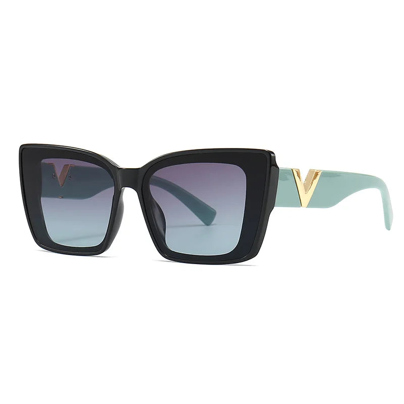 LNFCXI Fashion Cat Eye Sunglasses Vintage Luxury Brand Designer Black Oversized Ladies Sunglasses Square Eyewear UV400