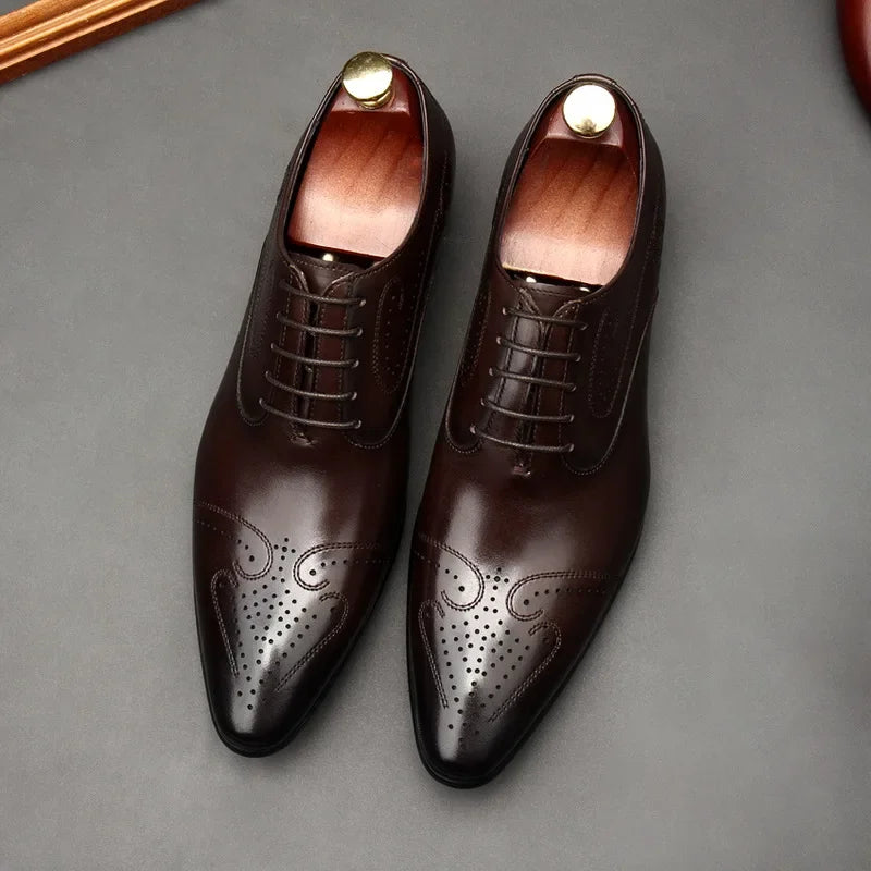Handmade Mens Dress Shoes Luxury Genuine Leather Fashion New Style British Trend Brogues Wedding Business Shoes for Male