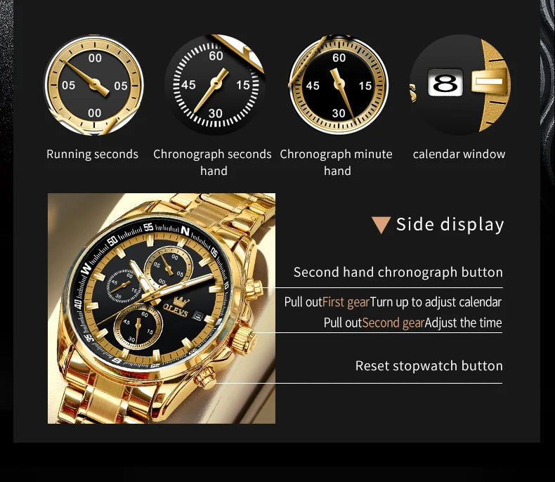 OLEVS Quartz Men's Watch Top Class Classic Stainless Steel Waterproof Luminous Watch Fashion Luxury Multifunctional Men's Watch
