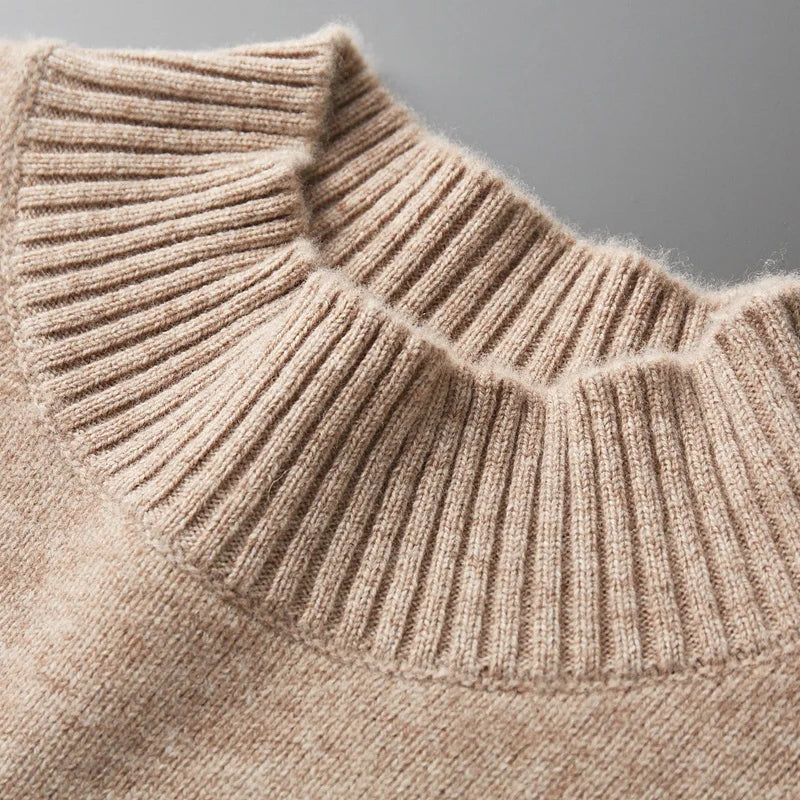 100% Pure Wool Cashmere Sweater Men's Half Turtleneck Pullover Casual Fashion Thickening Tops Knit Loose Patchwork Men's Jacket