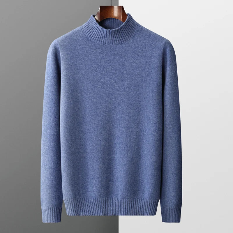 100% Pure Wool Cashmere Sweater Men's Half Turtleneck Pullover Casual Fashion Thickening Tops Knit Loose Patchwork Men's Jacket