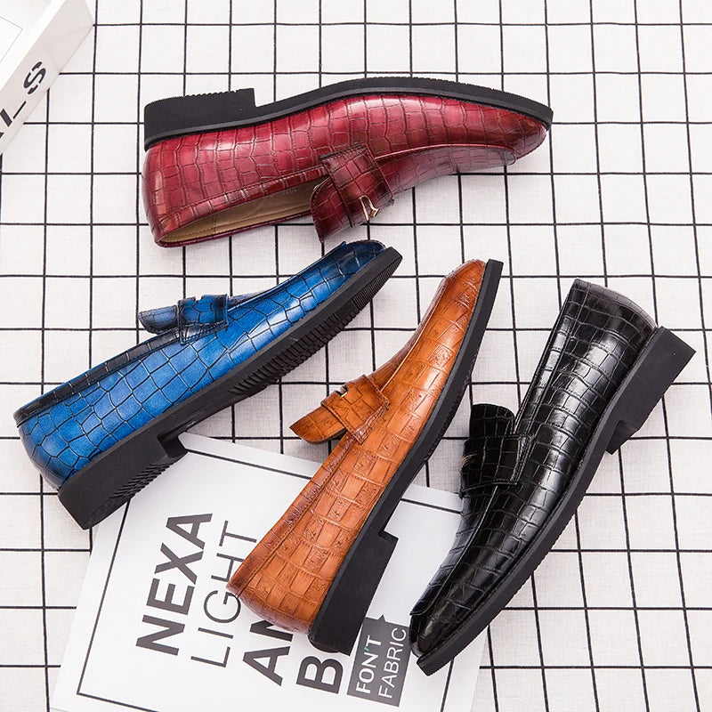 shoes men leather original Italian Classic Blue penny loafer shoes Red Dress Shoes Wedding Shoes Men Formal Flats big size:38-48