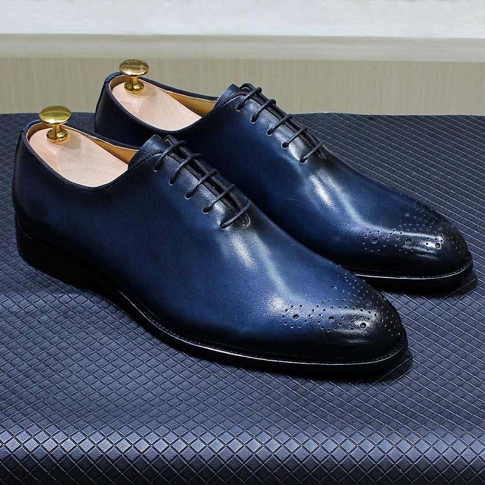 Genuine Leather Mens Formal Shoes Handmade Classic Whole Cut Oxfords Business Lace-up Plain Toe Wedding Dress Shoes for Men