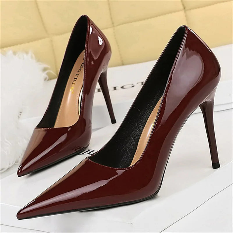 Women 10cm High Heels Nude Pumps Wedding Bridal Stiletto Wedding Sexy Wine Red Heels Lady Scarpins Office Party Shoes