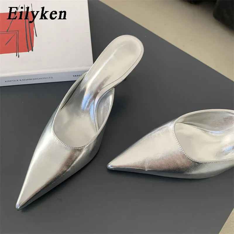 Eilyken Spring New Brand Women Slipper Pointed Toe Slip On Ladies Mules Thin Low Heel Outdoor Dress Sandal Shoes