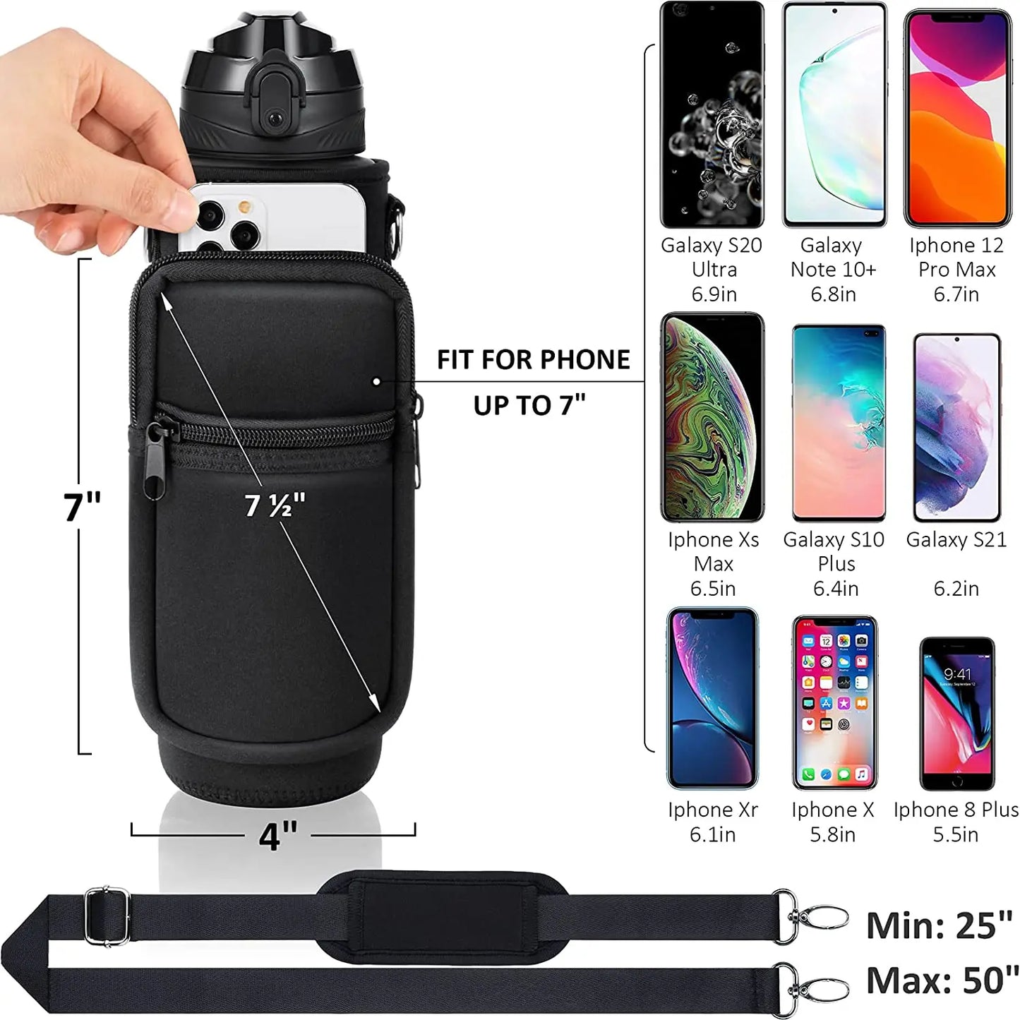 32 oz Water Bottle with Sleeve - BPA Free Leakproof 1L Water Bottle with Straw & Strap & Holder Carrier Bag for Kids Women Men