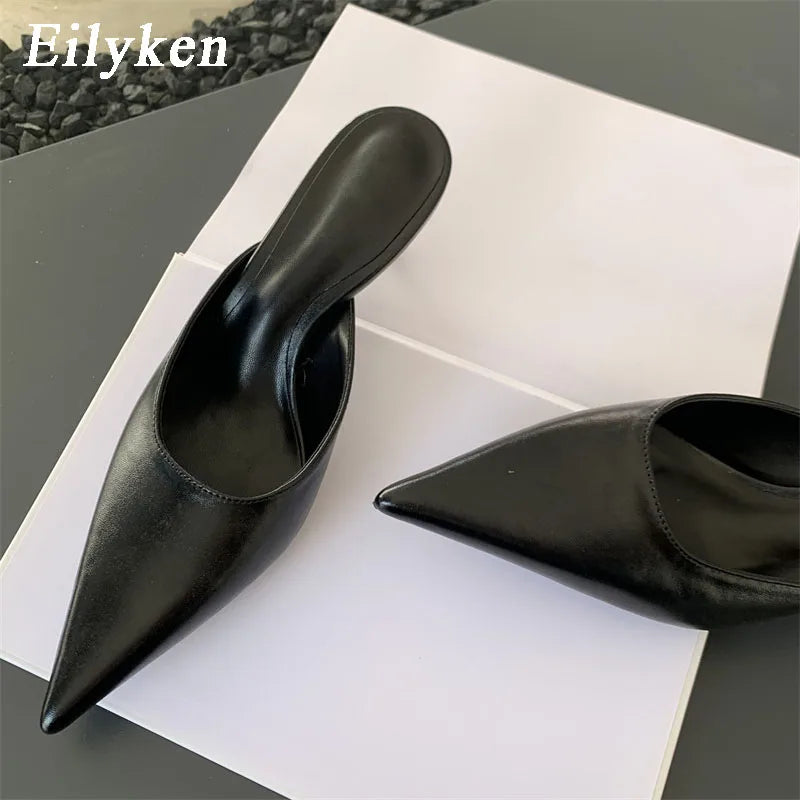 Eilyken Spring New Brand Women Slipper Pointed Toe Slip On Ladies Mules Thin Low Heel Outdoor Dress Sandal Shoes