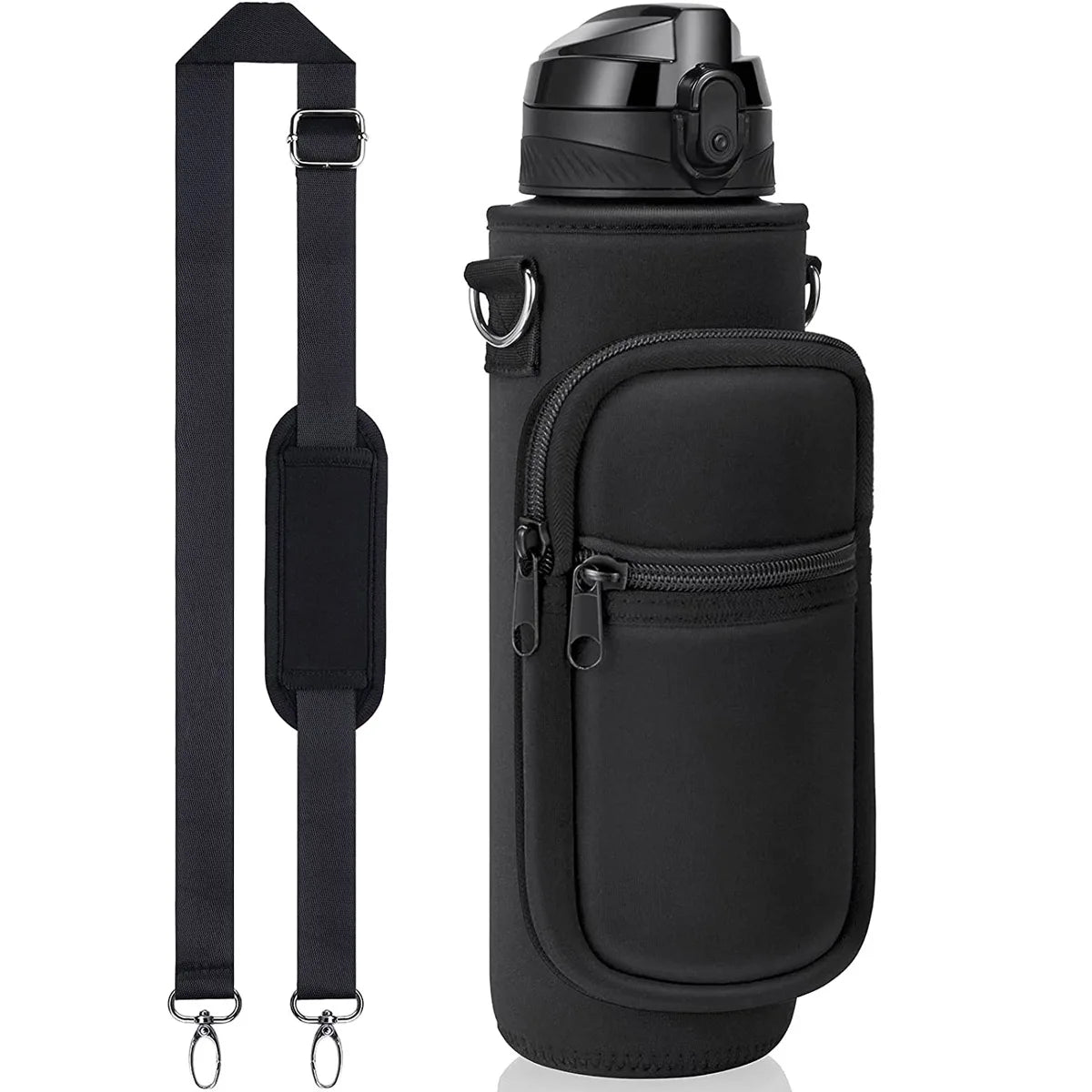 32 oz Water Bottle with Sleeve - BPA Free Leakproof 1L Water Bottle with Straw & Strap & Holder Carrier Bag for Kids Women Men