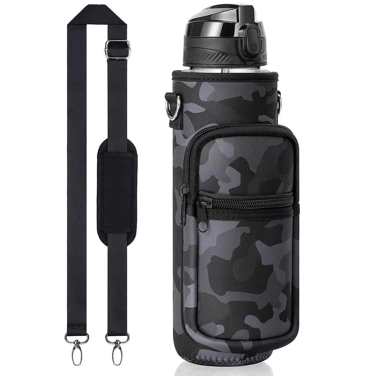 32 oz Water Bottle with Sleeve - BPA Free Leakproof 1L Water Bottle with Straw & Strap & Holder Carrier Bag for Kids Women Men