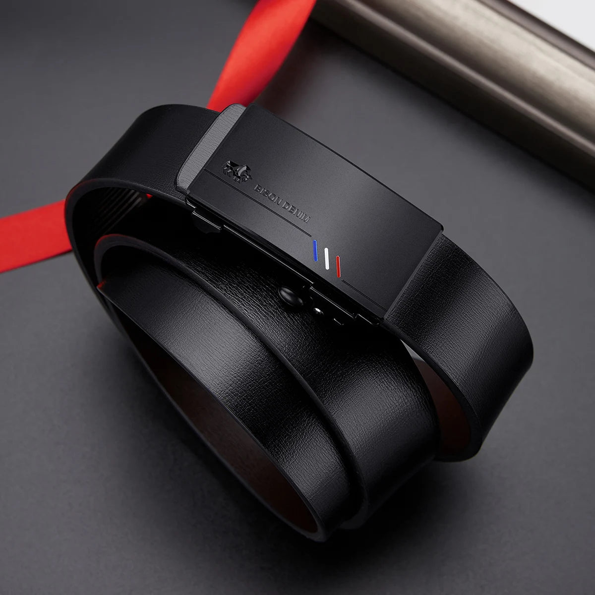BISON DENIM Male Belt Luxury Brand Automatic Men Belts Cowskin Leather Waist Strap Genuine Leather Belts For Jeans Free Shipping