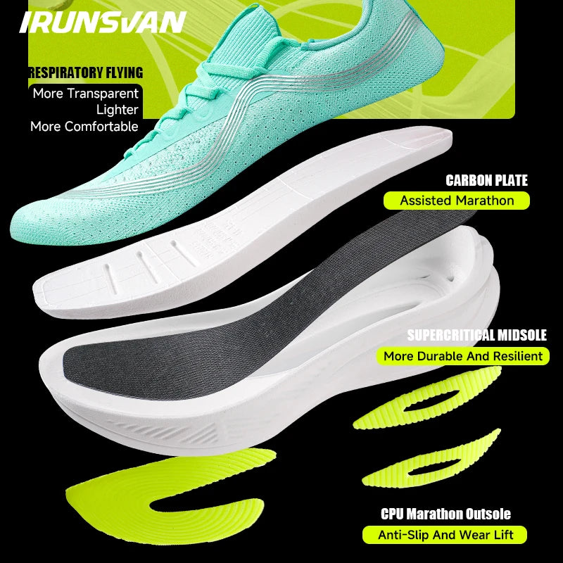 IRUNSVAN Men's Carbon Plate Sneakers Professional Marathon Racing Running Shoes High Quality Shoes Comfortable Sports Shoe