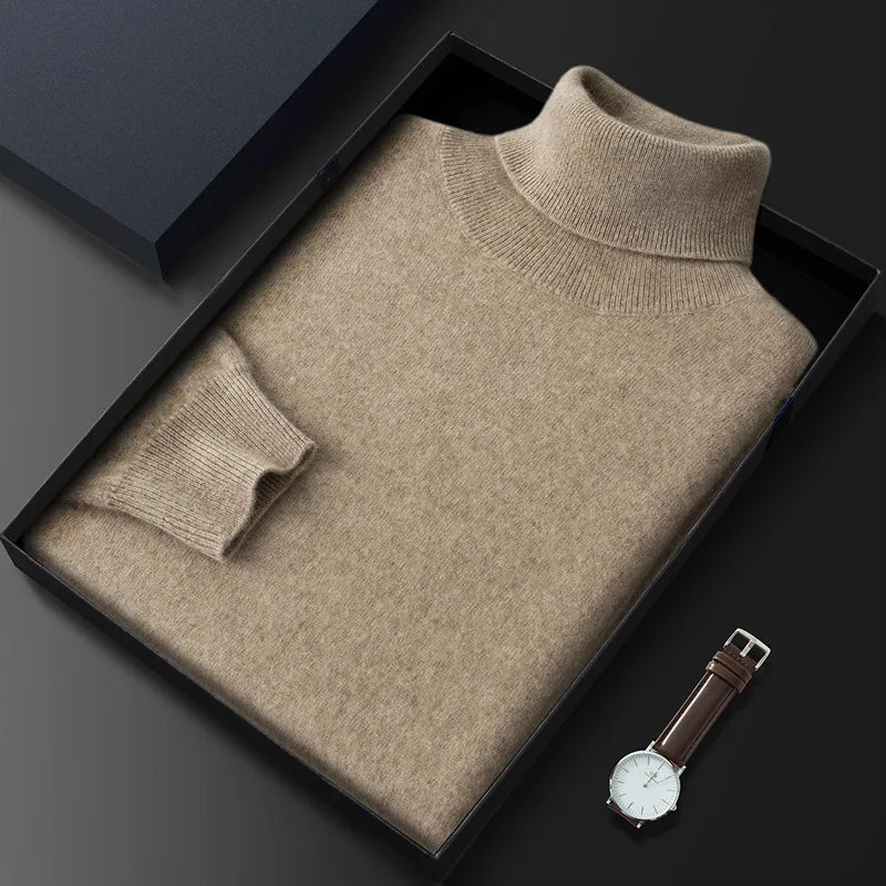 100% Pure Cashmere Wool Turtleneck Sweaters For Men Pullover Autumn Winter Soft lightweight Warm Knitted Sweater Pull Homme