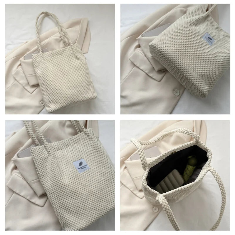 Arts Shoulder Bags For Women New Canvas Bucket Handbags Corduroy Fashion Casual Bags Solid Color Famous Brand Bags