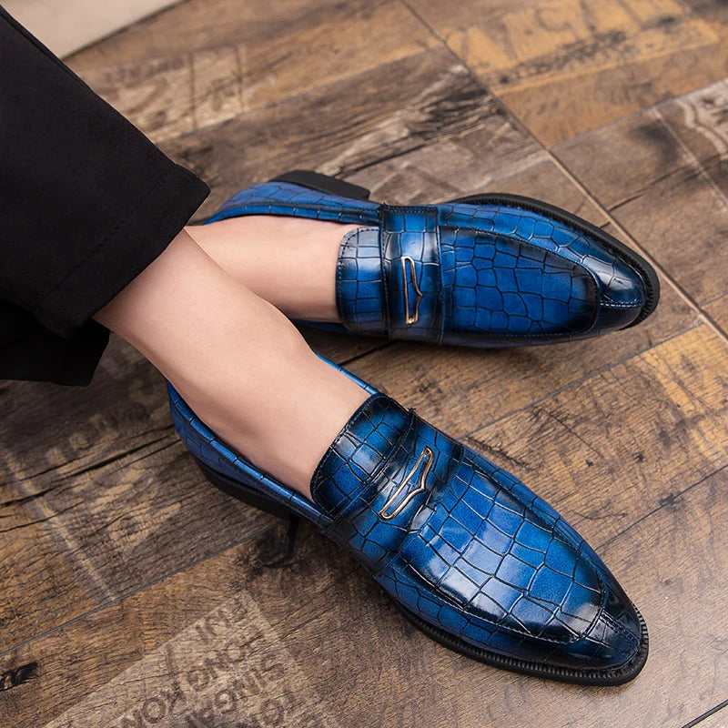 shoes men leather original Italian Classic Blue penny loafer shoes Red Dress Shoes Wedding Shoes Men Formal Flats big size:38-48