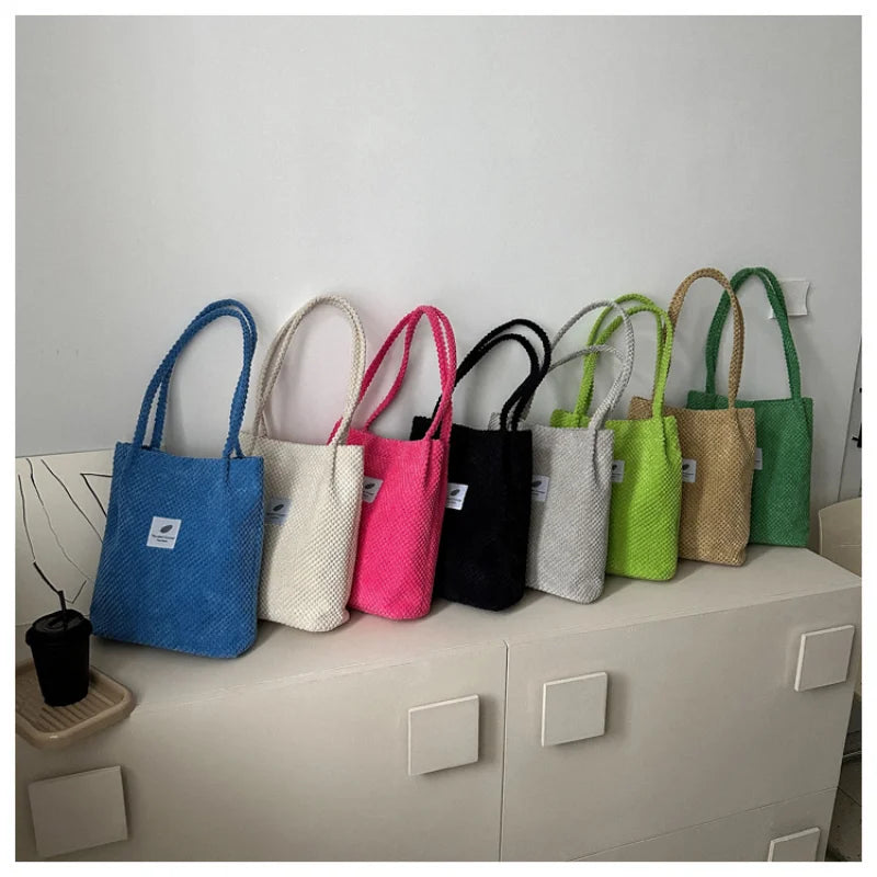 Arts Shoulder Bags For Women New Canvas Bucket Handbags Corduroy Fashion Casual Bags Solid Color Famous Brand Bags