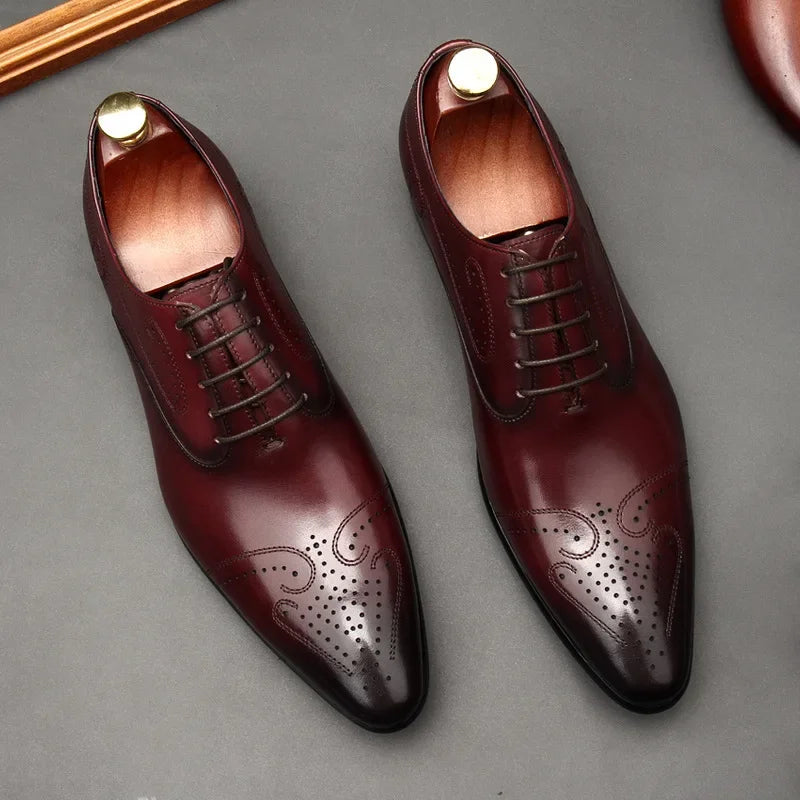 Handmade Mens Dress Shoes Luxury Genuine Leather Fashion New Style British Trend Brogues Wedding Business Shoes for Male