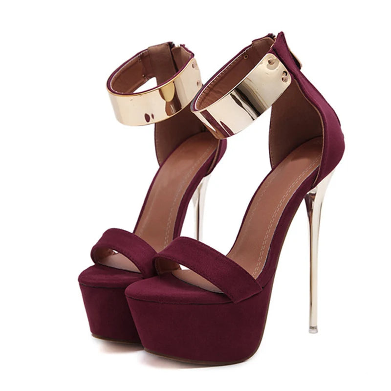Liyke Fashion Design Metal Ankle Cover Strap Women Sexy 16CM Sandals Platform High Heels Party Club Shoes