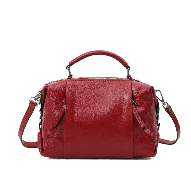 Zency Women's Genuine Leather Bag Simple High Quality Tote Bag Small Vintage Boston Handbag Female Shoulder Crossbody Ladies Purse