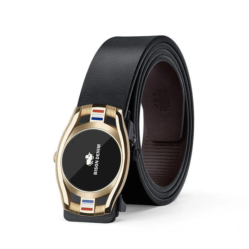 BISON DENIM Male Belt Luxury Brand Automatic Men Belts Cowskin Leather Waist Strap Genuine Leather Belts For Jeans Free Shipping