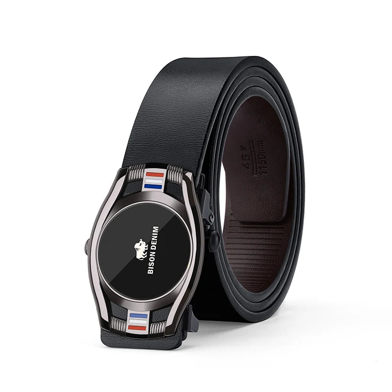 BISON DENIM Male Belt Luxury Brand Automatic Men Belts Cowskin Leather Waist Strap Genuine Leather Belts For Jeans Free Shipping