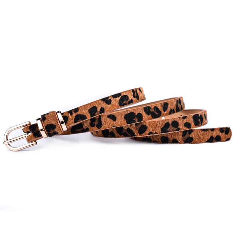 Women's Skinny Leather Belt Solid Color Waist or Hips Ornament Girls 1.5cm Wide Leopard Waistband 10 Sizes to Choose From