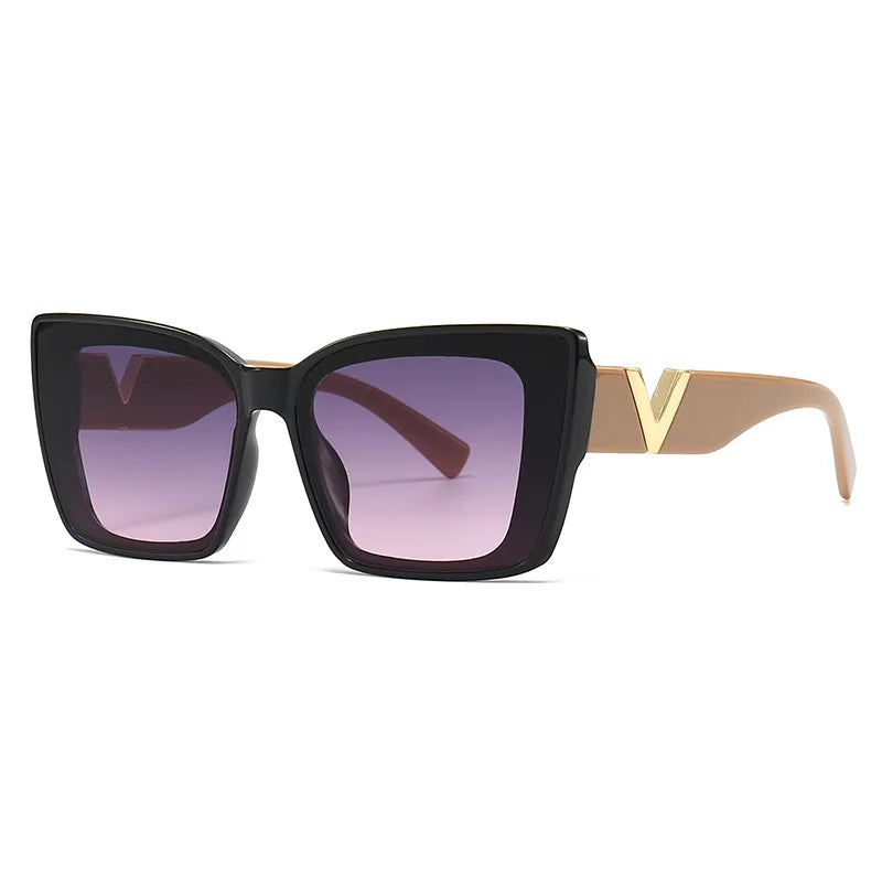 LNFCXI Fashion Cat Eye Sunglasses Vintage Luxury Brand Designer Black Oversized Ladies Sunglasses Square Eyewear UV400