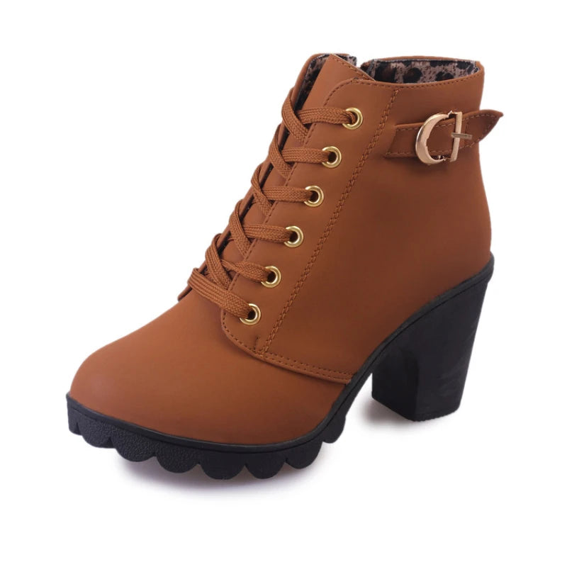 Women's Ankle Boots Autumn High Heel Belt Buckle Shoes Women Lace Up Platform Boots Women Boots 42 Botas De Mujerv