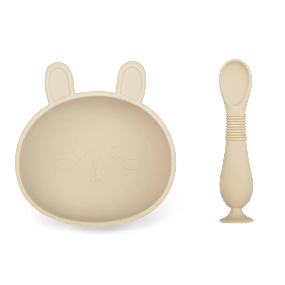 BPA Free 2Pcs/1Set Silicone Baby Feeding Bowl Silicone Dishes for Baby Tableware Waterproof Spoon Non-Slip Crockery Bowl