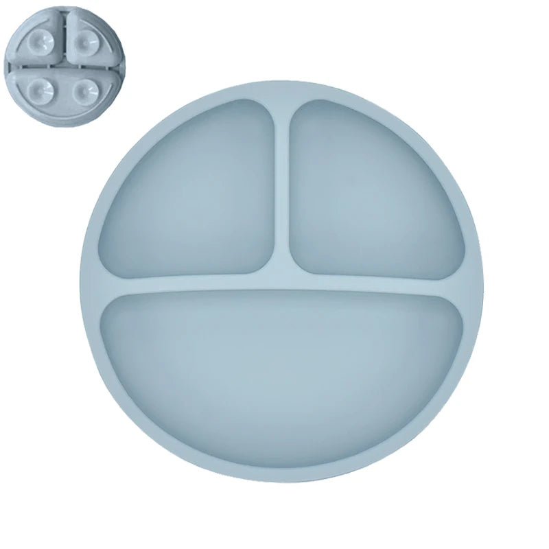 4Pcs/Set Baby Safe Silicone Dining Plate Solid Cute Cartoon Children Dishes Smile Face Baby Tableware Set Retro Kids Plate