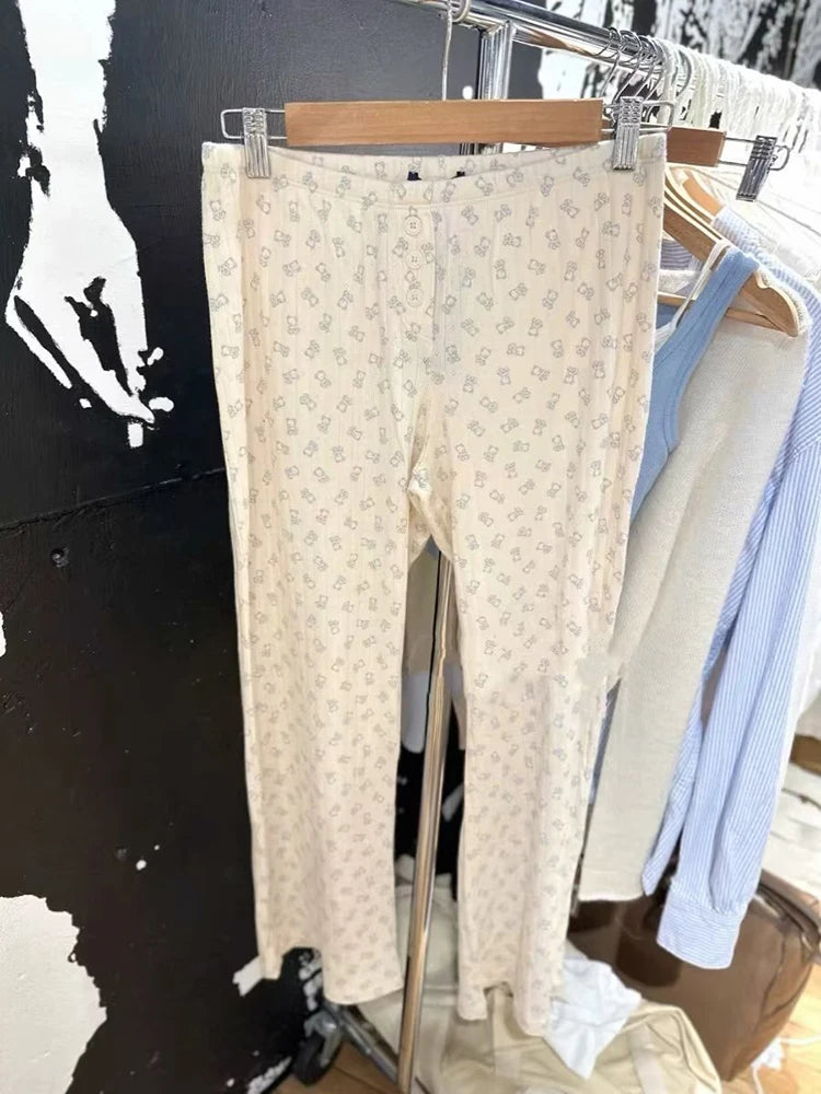 Yaphleet Y2K Girls Soft Cotton Knitted Pant Set Spring Fashion Ladies Sweet Pants for Women Vintage Clothes Cute Pants