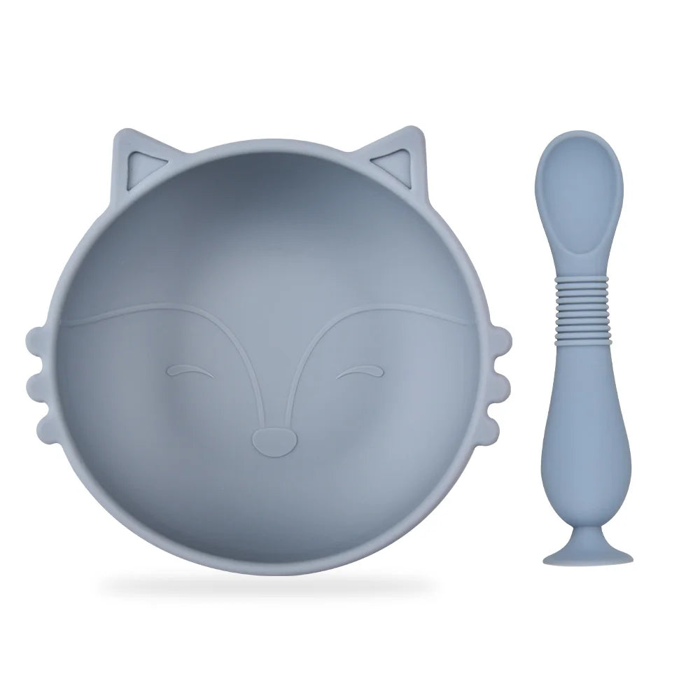 BPA Free 2Pcs/1Set Silicone Baby Feeding Bowl Silicone Dishes for Baby Tableware Waterproof Spoon Non-Slip Crockery Bowl