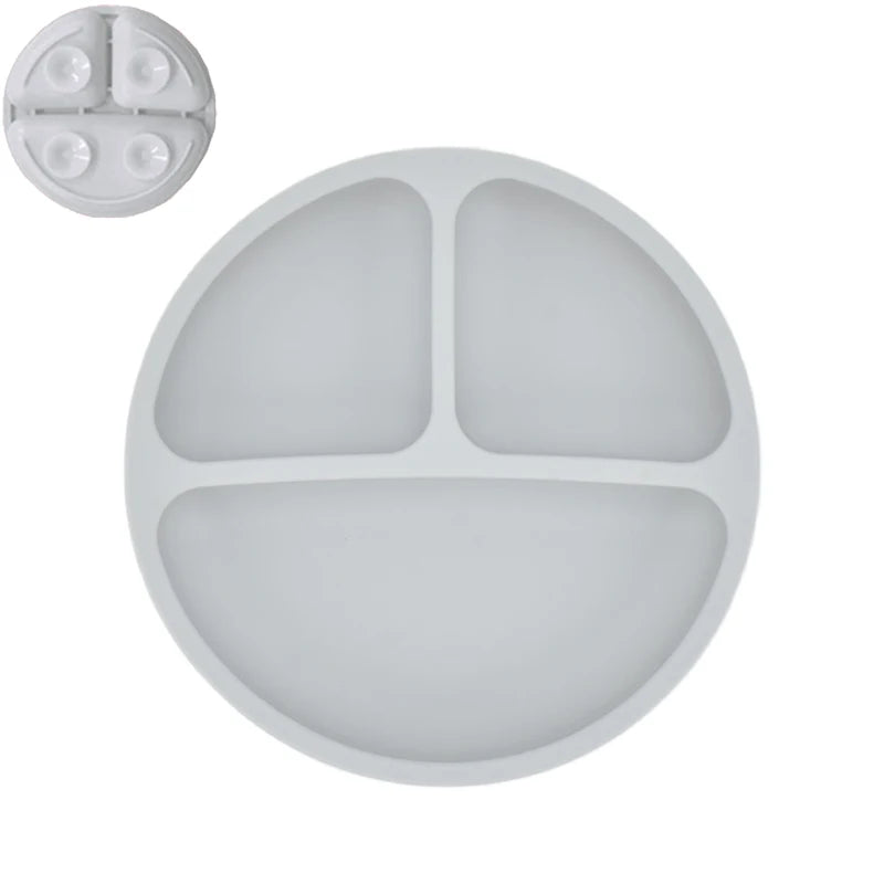 4Pcs/Set Baby Safe Silicone Dining Plate Solid Cute Cartoon Children Dishes Smile Face Baby Tableware Set Retro Kids Plate